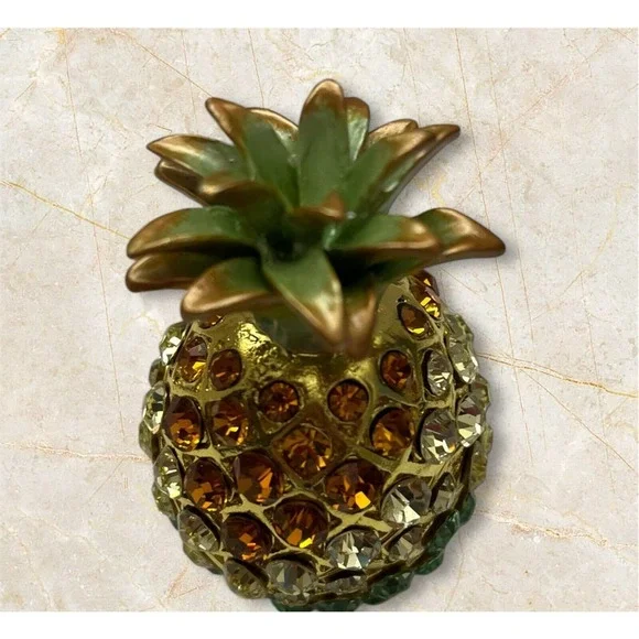 Rucinni Pineapple Trinket Jewelry Box Swarovski & Austria Crystals Enamel Hinged - Picture 8 of 9
